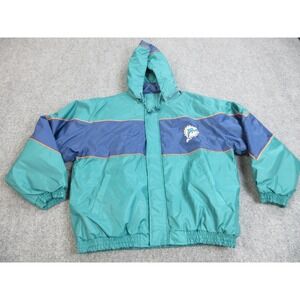 VINTAGE Miami Dolphins Jacket Mens 2XL Green Hooded NFL Football Jeff Hamilton